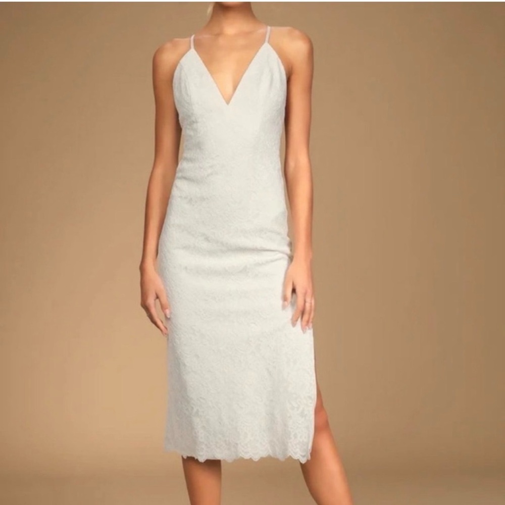 Lulu's Stunning Entrance White Lace Midi Dress